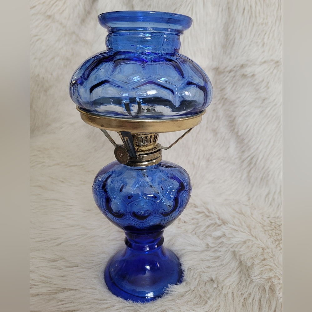 Blue glass oil lamp